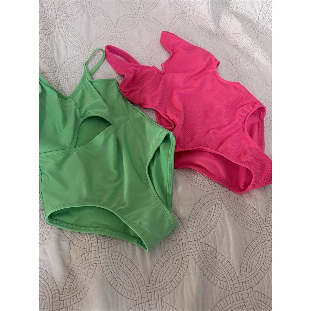Lot of 2 ART CLASS GIRLS size SM HOT PINK, GREEN ONE PIECE SWIM SUITS